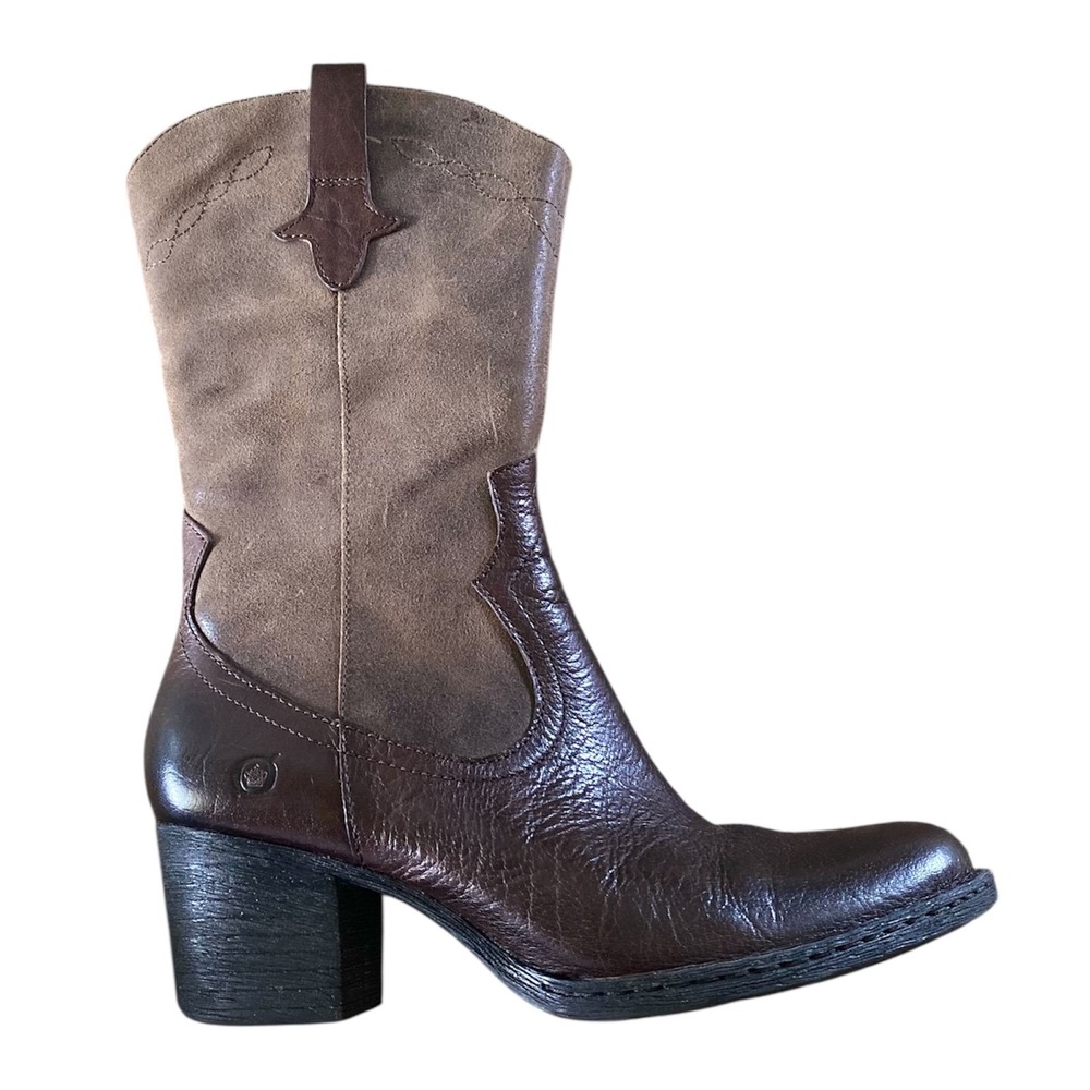 Born Boots Leather Heels Womens 9M Pull On Zip Western D08423‎ Brown